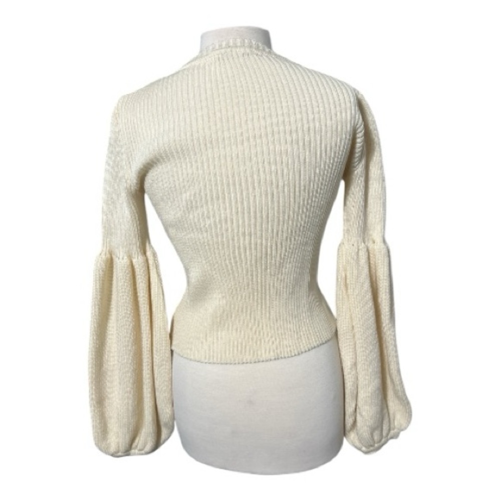 KSENIA SCHNAIDER, Cream Ribbed Knit Sweater with Balloon Sleeves - Picture 4 of 6